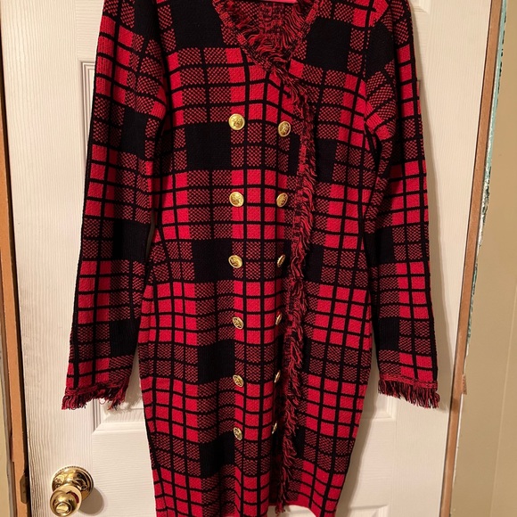 Ladies Red Plaid Dress with gold buttons🌺 - Picture 1 of 4